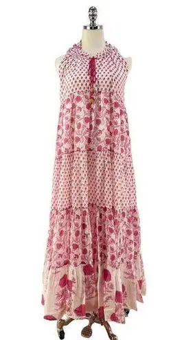Ro’s Garden Sofia Maxi Dress Anthropologie Tiered Coverup Sundress Pink Floral White