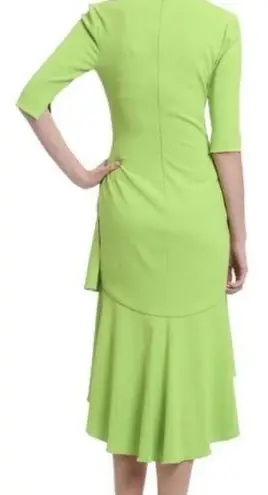 Badgley Mischka lime green v-neck ruffle dress NWT