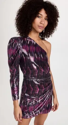 MISA Los Angeles MISA Revolve Nova One-Shoulder Sequin Mini Dress, Purple Size S New w/Tag $370
