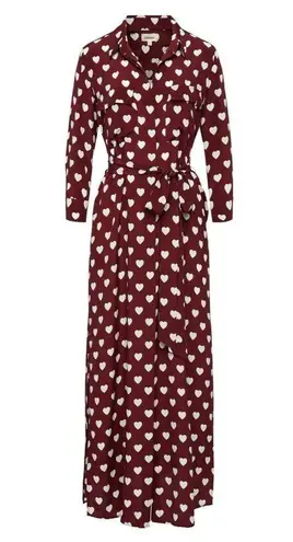 L'Agence NWT Cameron in Redwood Heart Print Silk Belted Maxi Shirt Dress XS
