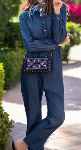 Johnny Was Halley Denim star embroidered jumpsuit