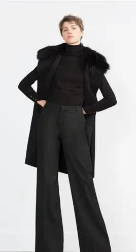 ZARA  Woman Luxe Sleeveless Coat Faux Fur Removable Collar Black Small NWOT