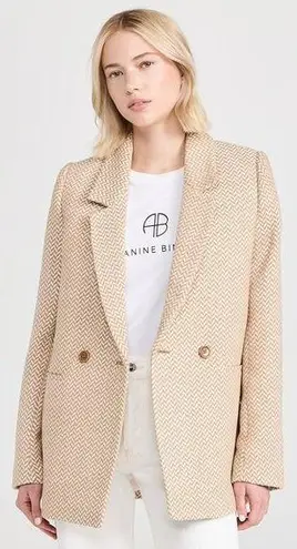 ANINE BING ππ Tweed Double Breasted Fishbone Blazer ~ Tan & Cream XL
