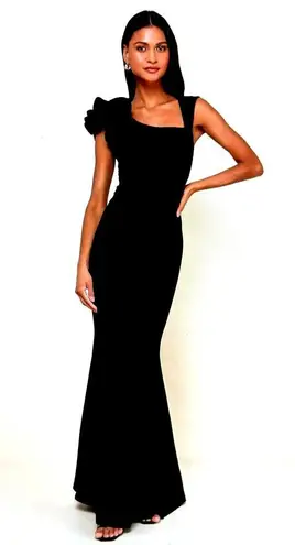 LuLus Lucette Black Sleeveless Ruffled Mermaid Gown XS