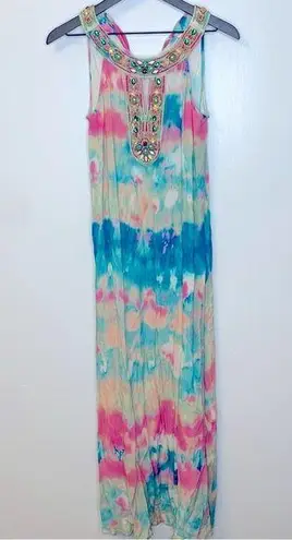 Soft Surroundings  Watercolor Beaded Maxi Dress Size XS