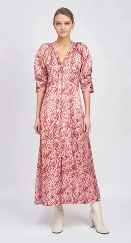 En Saison Selah Satin Floral Midi Dress in Pink Spice Size Small NWT