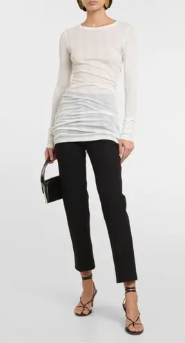 KHAITE Lenora Ribbed Long Sleeve Crew Neck Top Cream Size XS