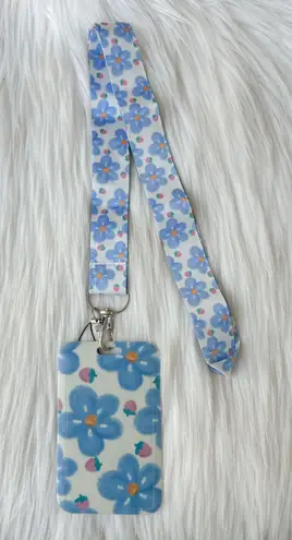 Floral and strawberry lanyard with Id/ card holder Blue