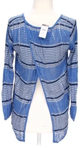 Say What? New Say What Split Back Striped Sweater Overlapping Open Knit Blue - Image 2