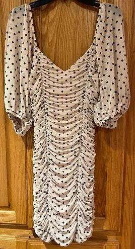 re:named  Women’s Cream w/ Black Polka Dots Ruched Bodycon Mini Dress Size Small