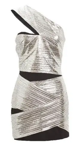 NWT David Koma Silver One Shoulder Lamé Mini Dress Size 6 UK / 2 US $1,460
