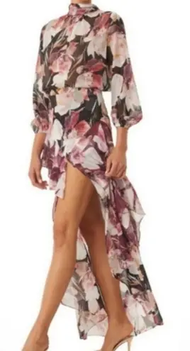MISA Los Angeles MISA Set Franka Ruffle Asymmetrical Slit Skirt + Top in Flora Tropical Mix XS