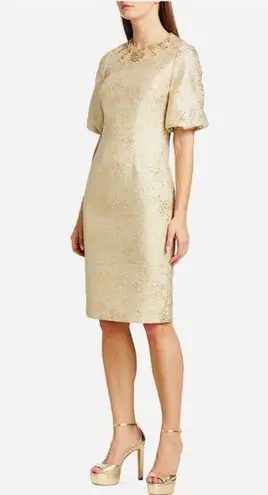 Teri Jon by Rickie Freeman Gold beaded embellished jacquard dress NWT Size 4