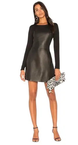 Michael Stars Leather Mix Long Sleeve A line Mini Dress In Black Size S