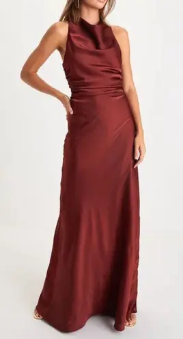 Lulus Lulu’s Effortlessly Sensational Wine Red Satin Black Tie Maxi Dress