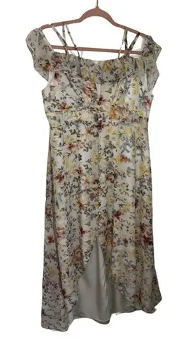 HOPE AND IVY MULTI STRAP COLD SHOULDER RUFFLE HIGH LOW MIDI FLORAL DRESS Red Size 12