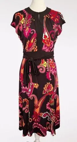Tahari Arthur S. Levine Midi Dress Cap Sleeve Multicolor Paisley Size 2
