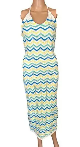 *NWT* Freshman 1996 Knit Chevron Multicolor Maxi Dress S Blue