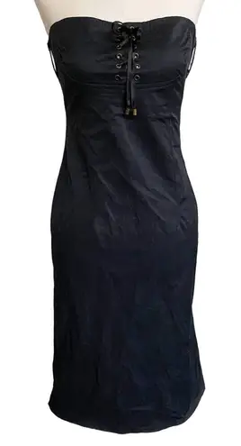 Flavio Castellani Black Lace Up Corset Strapless Bustier dress Italian SZ 42 Black