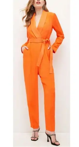 Karen Millen Tuxedo Long Sleeve Orange Jumpsuit Chic Wedding Bright Citrus sz 4