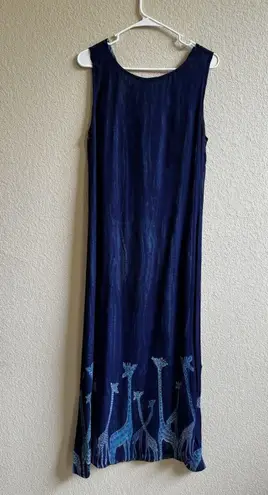 Vtg Day For Night Blue Giraffe Maxi Dress Blue Round Neck Sleeveless Women's M Size M