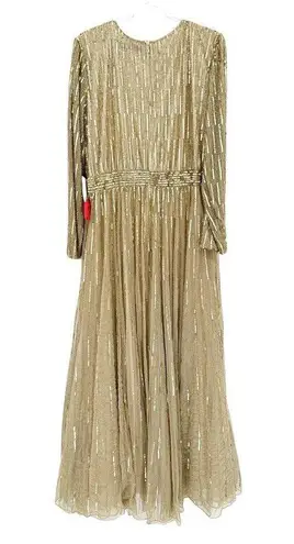 Mac Duggal 4977 Gold Sequin Beaded Illusion Sleeve Gown 4 NWT