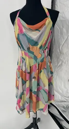 Rachel Roy size 8 Halter Sundress Colorful Brushstroke Print Open Back Dress