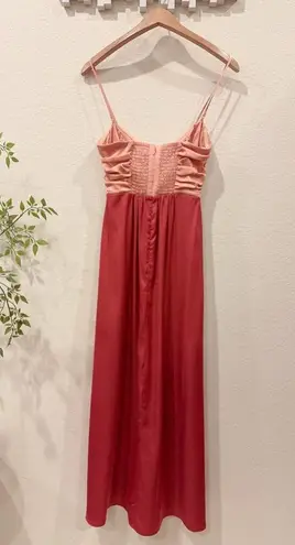 Mon Renn Duet Strappy Satin Midi Dress Apricot and Clay Vacation Party Small NWT Red