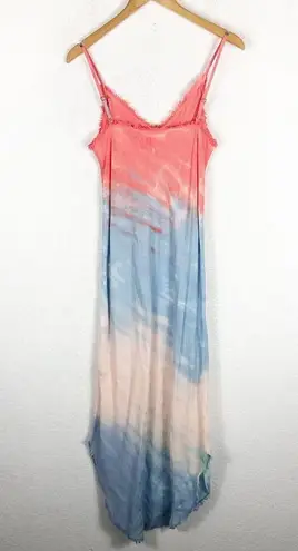 Bella Dahl Poppy Fray Cami Slip Midi Dress Small Tie Dye Pink Blue Lightweight