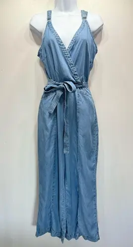 FATE. Natural Fiber Tencel Denim Wrap Front Wide Leg Jumpsuit w Tie Belt Small