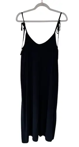 Rachel Pally Caity Linen Adjustable Tie Shoulder Relaxed Midi Dress Black