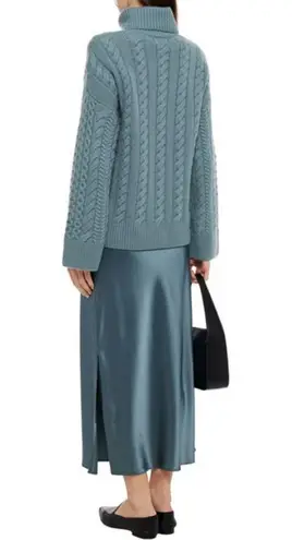 💕NAADAM💕 Wool Cashmere Cable Turtleneck Wool Cashmere ~ Mist Blue Medium M NWT