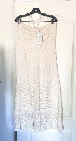 Farm Rio Dress Anthropologie Crochet Maxi Strapless Beach White XL NWT