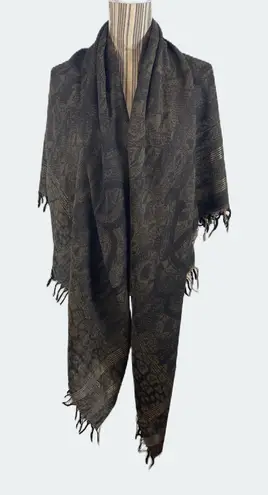 Roberto Cavalli Brocade Pattern Shawl Scarf Black Metallic Threading 60 X 60