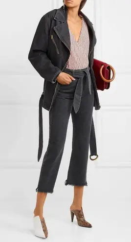 Nanushka Charcoal Black Cite Oversized Denim Belted Moto Biker Jacket Size XS