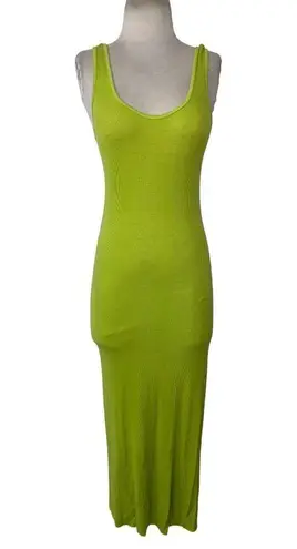 Enza Costa Silk Rib Tank Midi Dress in Kiwi Large Womens Stretchy Bodycon