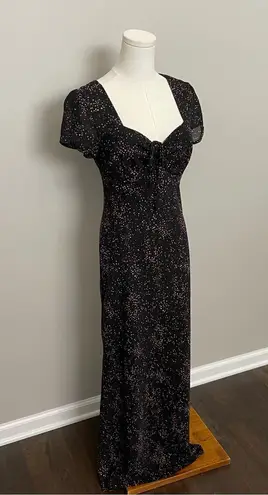 Vintage Y2K Maxi Dress Sweetheart Neckline Heart Flower Print Whimsical Black Size 8