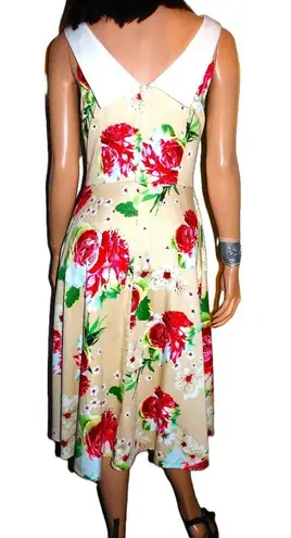Voodoo Vixen Beige Floral Retro Dress M NWT