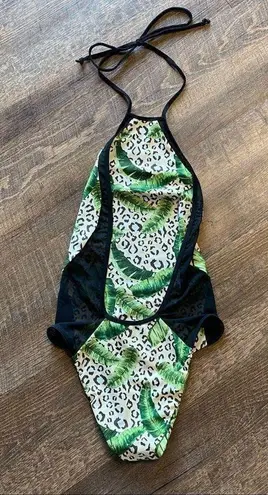 Leopard Swimsuit Mesh Tropical Animal Print Medium Green Black Issa De Mar Multiple