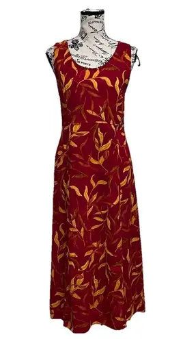 Vintage Y2k 90d Darian Orange Floral Midi Dress Fairy Forest Coastal Beach 14P Red