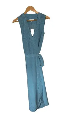 Equipment Maovesa Polka Dot Drop Waist Silk Wrap Dress in Mediterranean Blue New