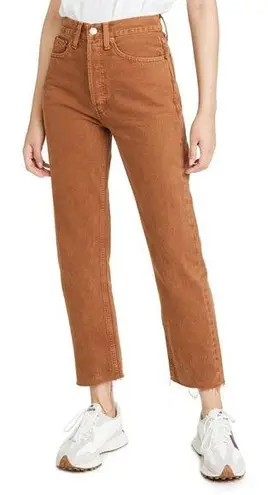 RE/DONE  Brown 70s Ultra High Rise Stovepipe Jeans in Washed Terracotta