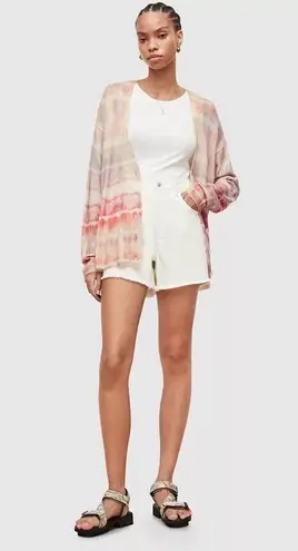 ALLSAINTS Marea Tie Dye Cardigan Sweater Merino Wool Rainbow Cream New M