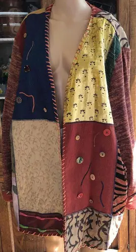 Sharon Anthony Crystal Boho Ethnic Patch Jacket Multicolor Button FrontSize 3X