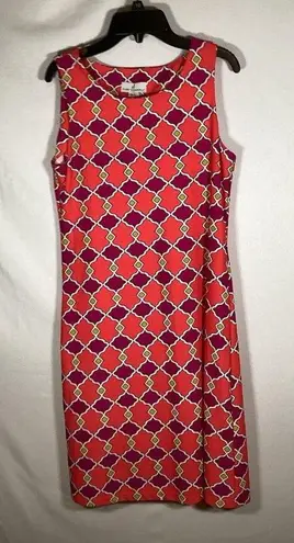 JUDE CONNALLY Beth Dress Mod Geometric Nylon Y2K Sport Casual Travel Knee Length Orange