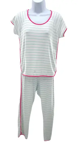 LAKE Striped Pajama Set Womens Pima Cotton Small Short Sleeve Pants Loungewear White