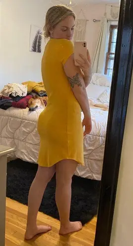 Derek Heart Plain Yellow Stretch Bodycon Dress