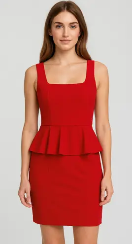 Carmen Marc Valvo Red Peplum Sheath Dress Small