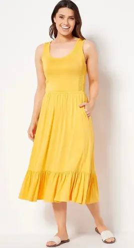 Jason Wu J Solid Knit Ruffle Midi Dress Golden Yellow XS Stretch Autumn Tiered