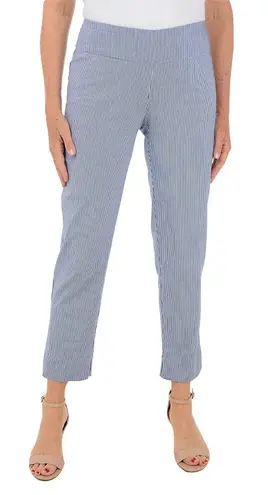 Zac and Rachel Women's Blue White Stripe Capri Pants Cropped Leg Elastic Waist